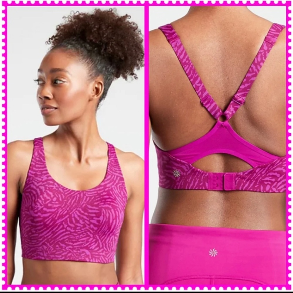 Athleta Advance Printed Bra Fiji Magnolia Purple Pink Sz 34DD NWT